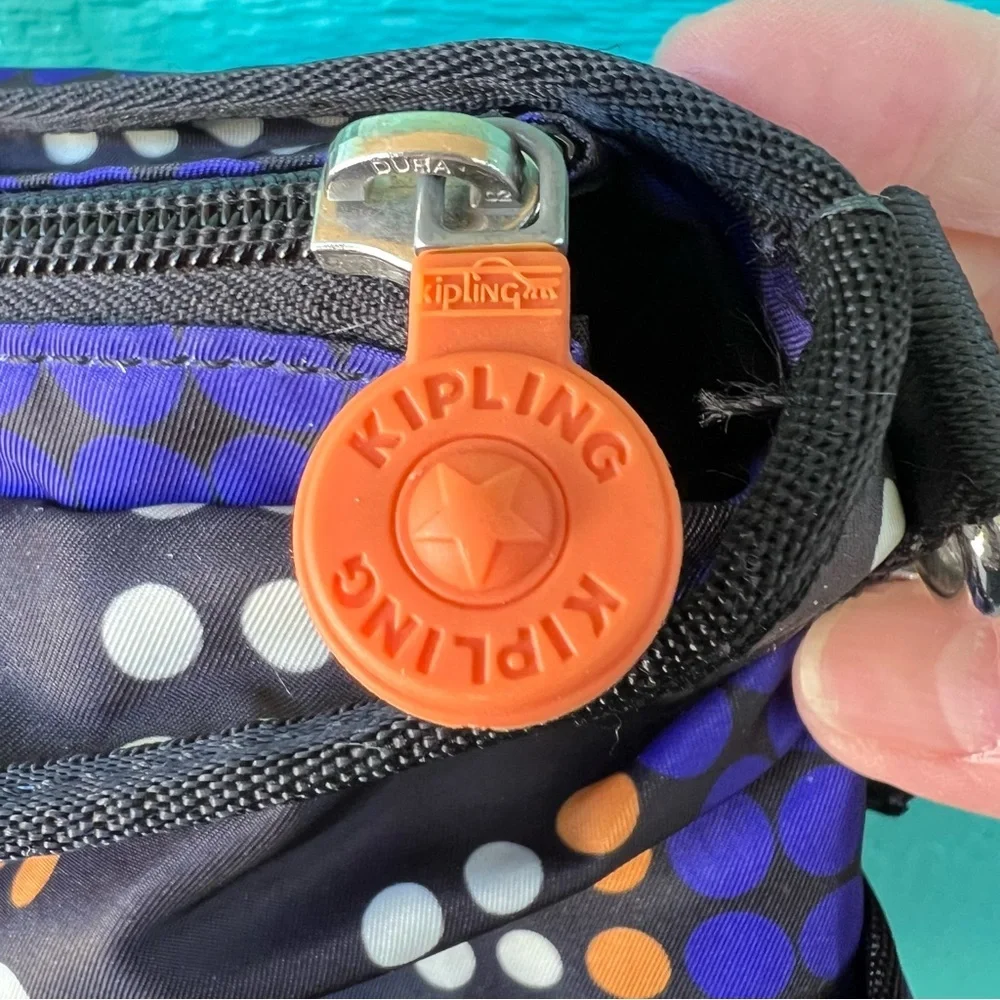 KIPLING TRAVEL LIGHTWEIGHT PURPLE POLKA DOTS LARGE TOTE BAG WITH CHARM
